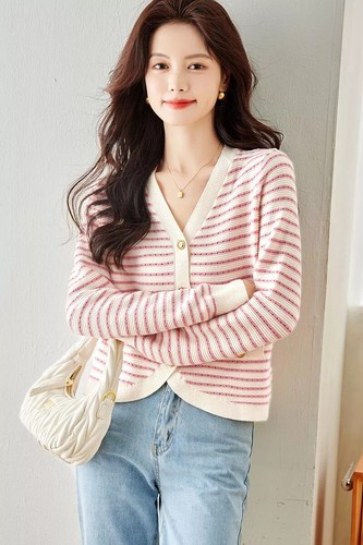 Cardigan Femme En Tricot Col Peter Pan - Manches Ballon, Boutons Roses, Taille Unique (neuf Avec étiquettes)