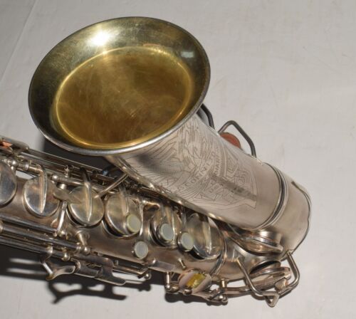 1932 Conn Art Deco Silver Plate Transitional Alto Sax Overhauled Protec FreeUSA