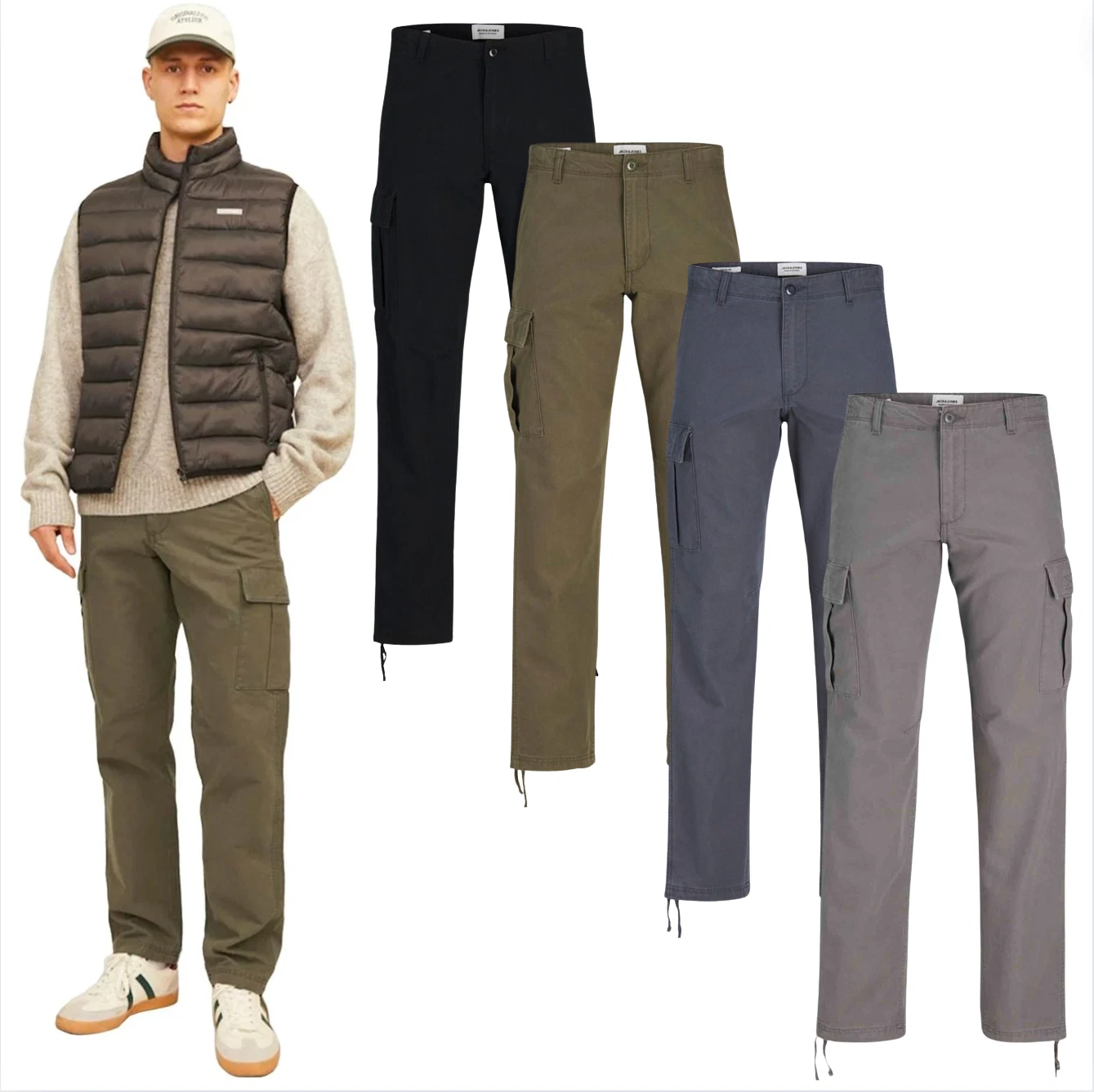 Mens Jack & Jones Cargo Combat Trousers Lightweight Bottom Work Wear Pants 28-36