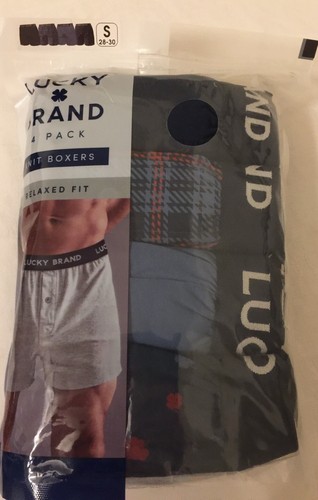 NWT - 4 Lucky Brand Men Underwear Knit Boxers Small 28-30 Relaxed Fit -MIX BLUES