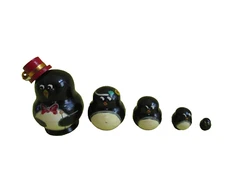 Penguin Russian Nesting Doll Matreshka w Hat/Handmade/Micro Size/FREE SHIP IN US