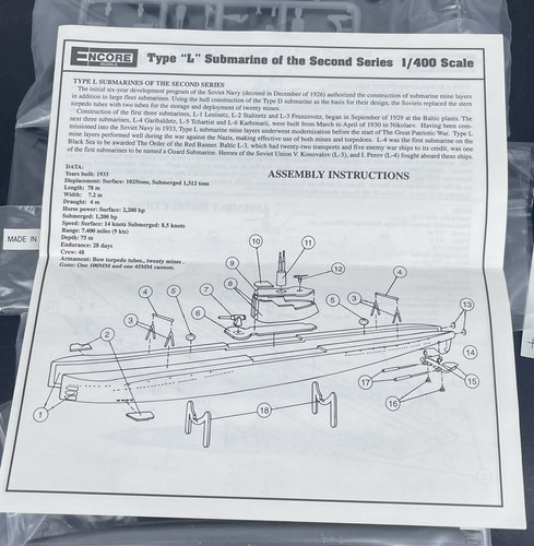 Encore Models Class Soviet Submarine Fleet 1/400 Scale Kit Number 8001 SEE - Picture 4 of 8