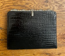 Black Crocodile Alligator Print Leather Handbag Clutch Purse Vintage Antique