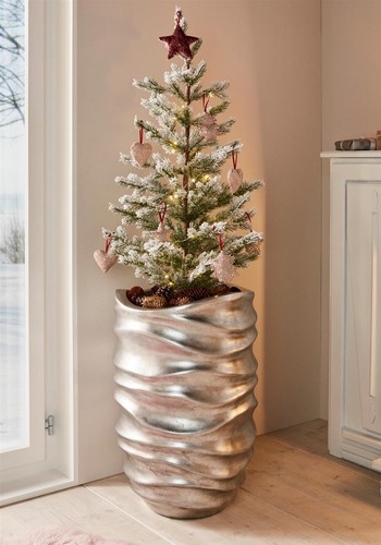 Übertopf Waves silber 61 cm hoch, Antik glänzend, Design Blumentopf Pflanztopf - Bild 2 von 6