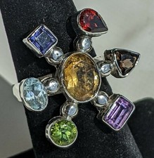 Sterling Silver Multi Gemstone Ring Multi Shaped Gemstones 9.1g Sz 6