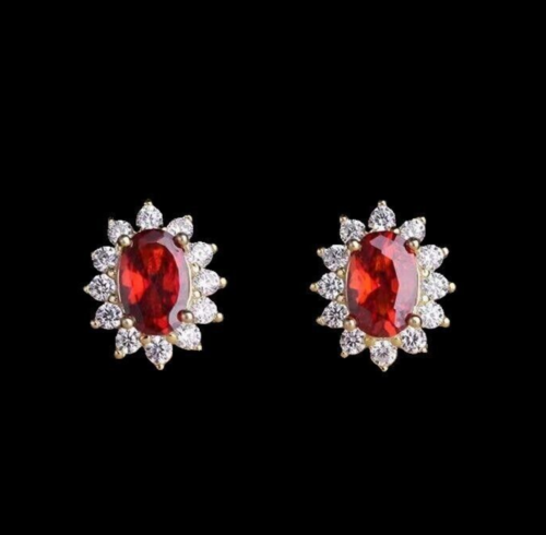 925 Sterling Silver 1ct Oval Rubellite Sapphire Stud Earrings Natural Gemstone