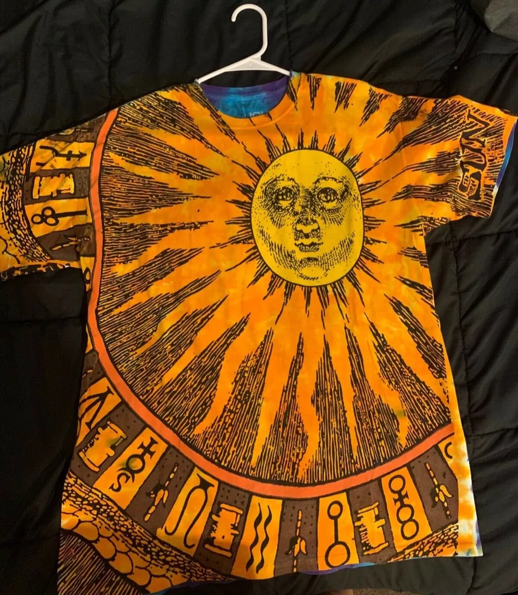 VTG  SUN MOON T SHIRT LIQUID BLUE LARGE DOUBLE SIDED ALL OVER PRINT s  MENS