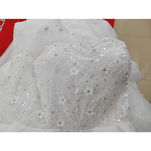 IS-Neu mit Etikett Luxus US18W Brautkleid Langarm Perlen Blumen U-Ausschnitt Hochzeitskleid - Bild 8 von 9