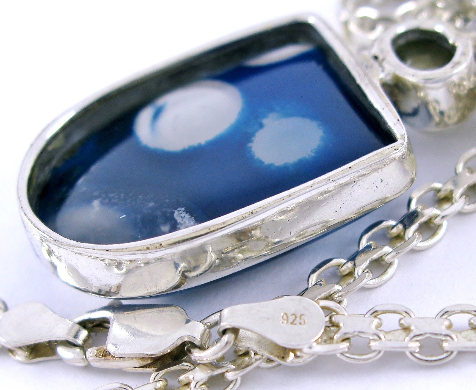 Solid Sterling Silver 925 Blue Agate Stone 18" Ne… - image 10