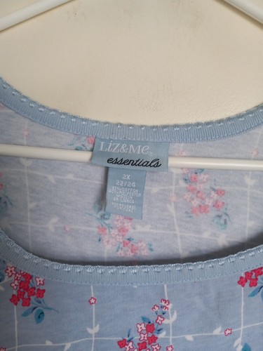 Liz & Me Womens Plus Size 2X Blue Floral Top Tunic Short Sleeve - Picture 2 of 3