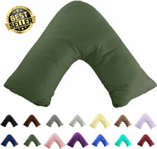 100% Cotton 300TC V-Shaped Pillow Case Cover, Olive Green, No Insert