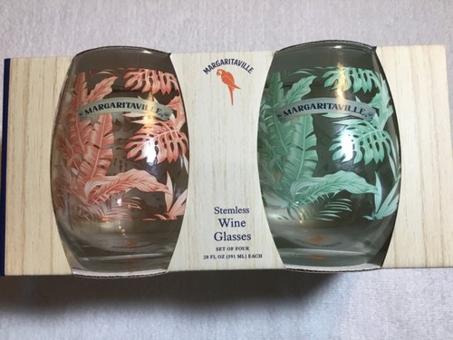 Jimmy Buffett Margaritaville Stemless Wine Glasses 20oz set of 4 NEW