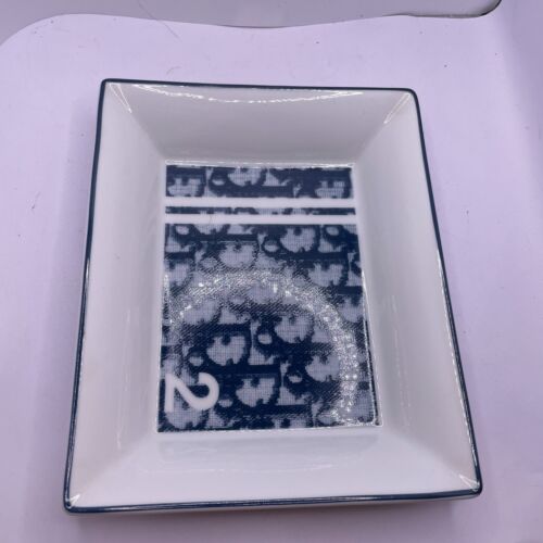Dior Vintage Trotter Monogram Logo Plate Tray Blue White /216 - Picture 1 of 10