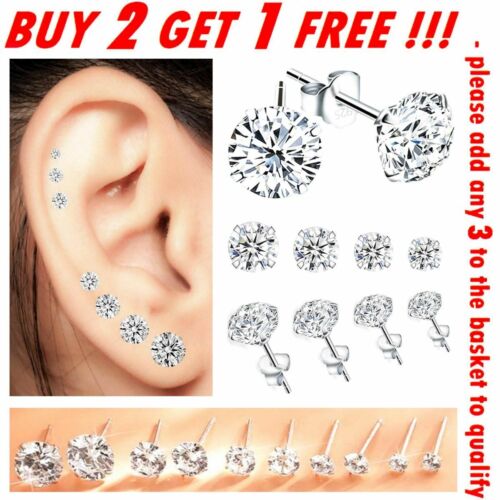 925 Sterling Silver Stud Earrings Women Men Genuine Cubic Zirconia Ladies Set CZ - Picture 2 of 103