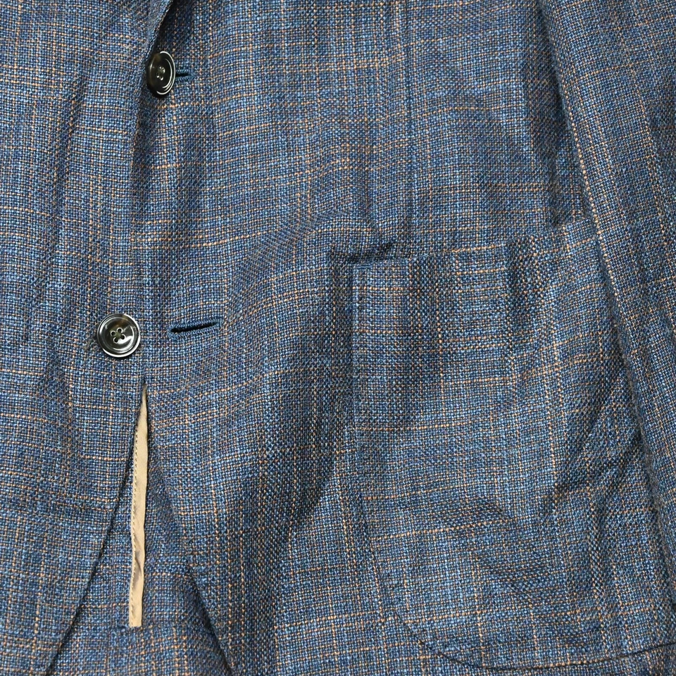 Casaco esportivo Kroon 38R azul xadrez lã seda bono 2 masculino blazer terno - Imagem 3 de 4