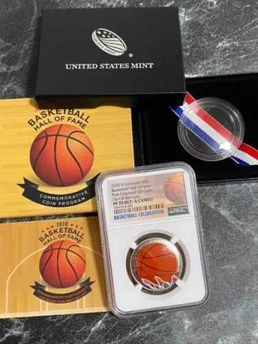 2020S Basketball Hall Fame Half Dollar Clad Colorized NGC PF70UC Tip Off Capsule