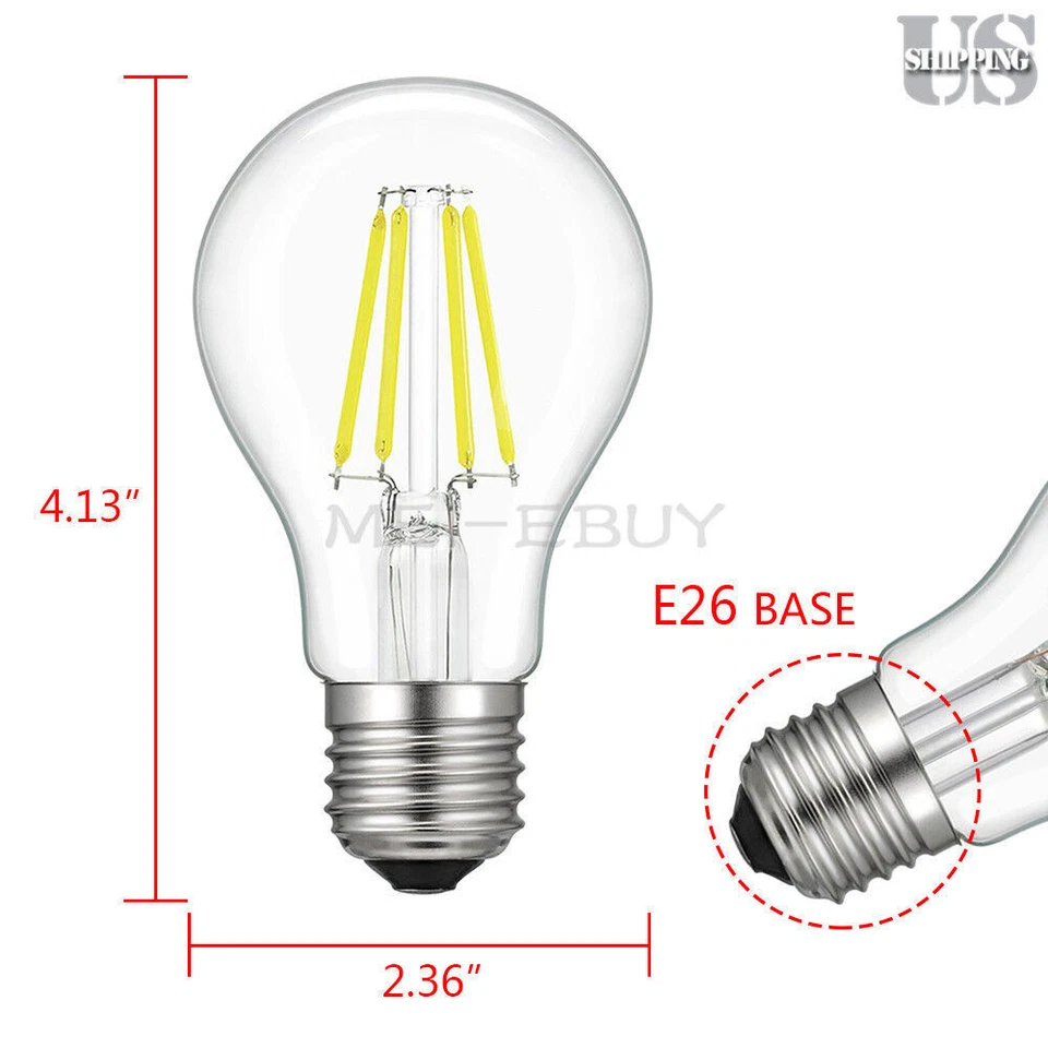 4pcs E26 Globe Bulb LED Light COB Edison Filament Dimmable Lamp 4W 6W 8W 110V - Image 4 of 4