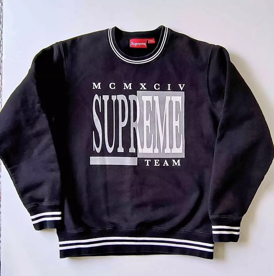 Authentique sweat à manches longues noir foncé argenté Supreme Team taille S