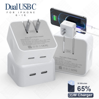 WHOLESALE Lot 35W PD Dual Type C Fast Charger Cube USB-C Adapter For iPhone iPad