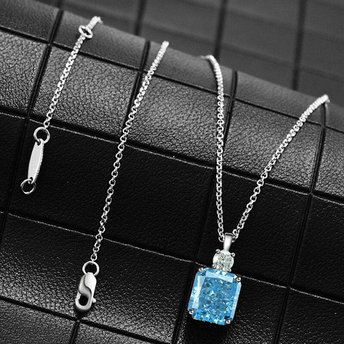 Aquamarine Pink Lab created Diamond Women Pendant Necklace 18K White Gold Plated - Picture 3 of 11