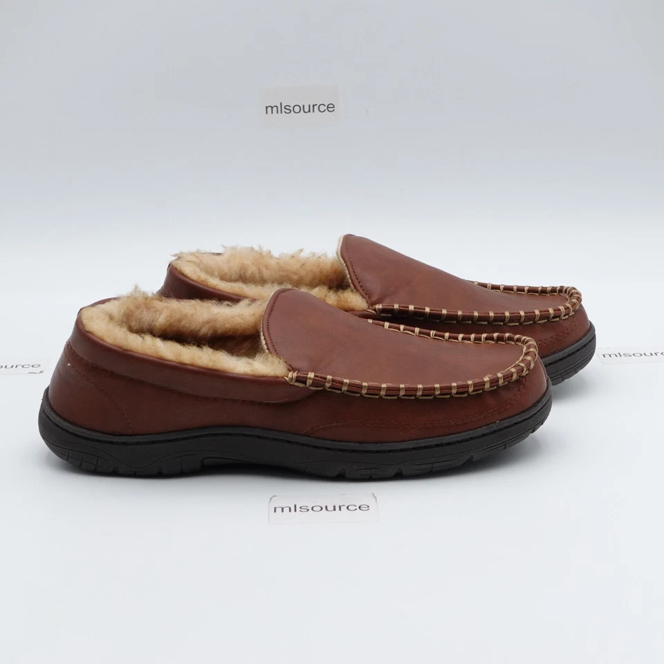 Size 8 Men's 32 Degrees Venetian Faux Leather Moccasin Slippers 71WT670049 Brown - Image 3 of 4