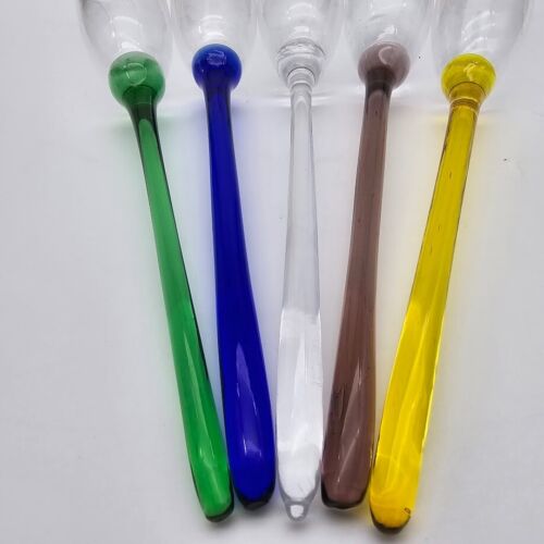 Vintage Champagne Flutes Hand Blown Glass Long Stem x 5 Large 12 inch glasses - Picture 14 of 21