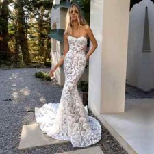 Luxury Shinny Lace Mermaid Wedding Dresses Sweetheat Strapless Boho Bridal Gowns