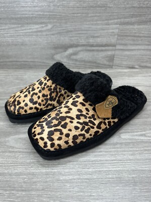 Pantofole Donna Ariat Jackie In Suede Leopardato Punta Quadrata Taglia 8 Nuove Mai Indossate