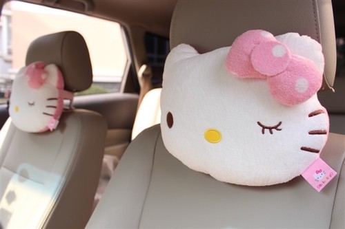 2PCS New Cute Hello kitty Pink Auto Car Headrest Cushion Car Bone Pillow Gift - Picture 2 of 6