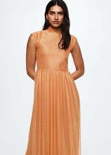 Mango Lurex pleated dress size L shimmery Midi D2