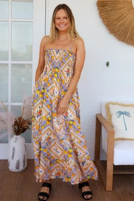 Damen Sommer Boho Hippie Ibiza Rayon Maxikleid - Gr. XS -L - Bild 1 von 4