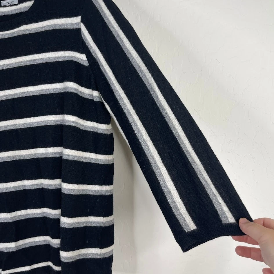 Jigsaw Womens Striped Lambswool Cashmere Sweater Lightweight Black Knit Size L - Image 4 of 4