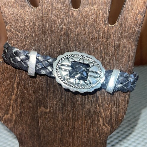 Bracciale Western Pelle Donna Nero Argento Chiusura Magnetica Country Rockabilly - Foto 2 di 6