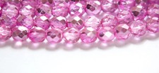 8mm Half Hot Pink / Crystal Firepolish Faceted Glass Beads 25
