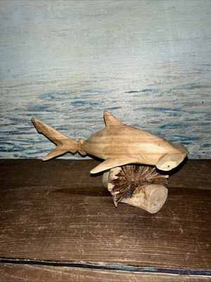 #ad Vintage Hand Carved Hammerhead Shark 8”x4” Wooden Home Decor Nautical $85.00