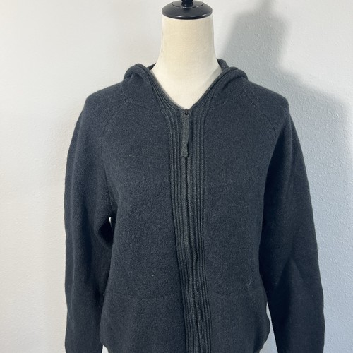 Allbirds Womens Merino Wool Black Dark Gray Cardigan Sweater Zip Up Hooded Large - Imagen 2 de 6