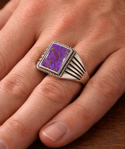 Handmade 925 Sterling Silver Purple Turquoise Ring Designer Statement Band