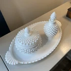 Fenton Vanity Repair/chip Milk Glass Hobnail 5 Pc Vanity Bottle Jar Tray