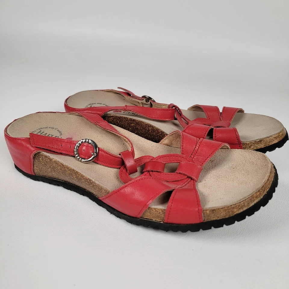 Sandalias cómodas Haflinger de cuero rojo con tira trasera. Talla 39 EUR. EE. UU. 8 Foto 2 de 4