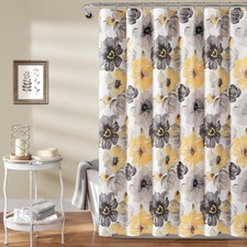 Lush Decor Leah Floral Shower Curtain, 72" W x 72" L, Yellow Gray - Fabric ...