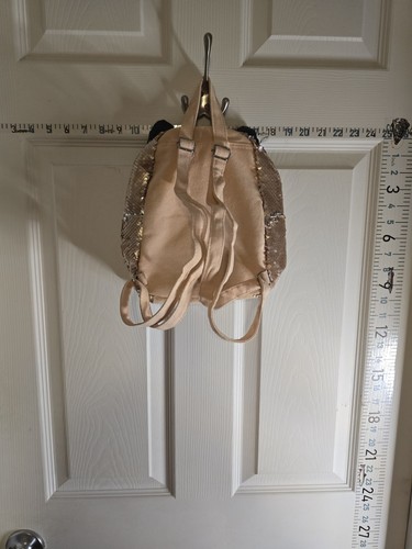 Kinder Katzengesicht kleiner Rucksack gold schwarz beige Pailletten Canvas verstellbarer Riemen - Bild 2 von 3