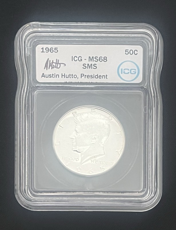 1965 SMS Kennedy Half Dollar ICG Certified MS 68 AUSTIN HUTTO SIGNED
