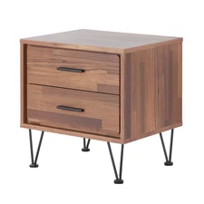 Two-drawer rectangular accent table, metal legs, medium-density fiberboard