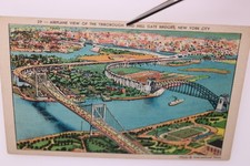Triborough Hell Gate Bridges NYC Airplane View Postcard 1944 Used