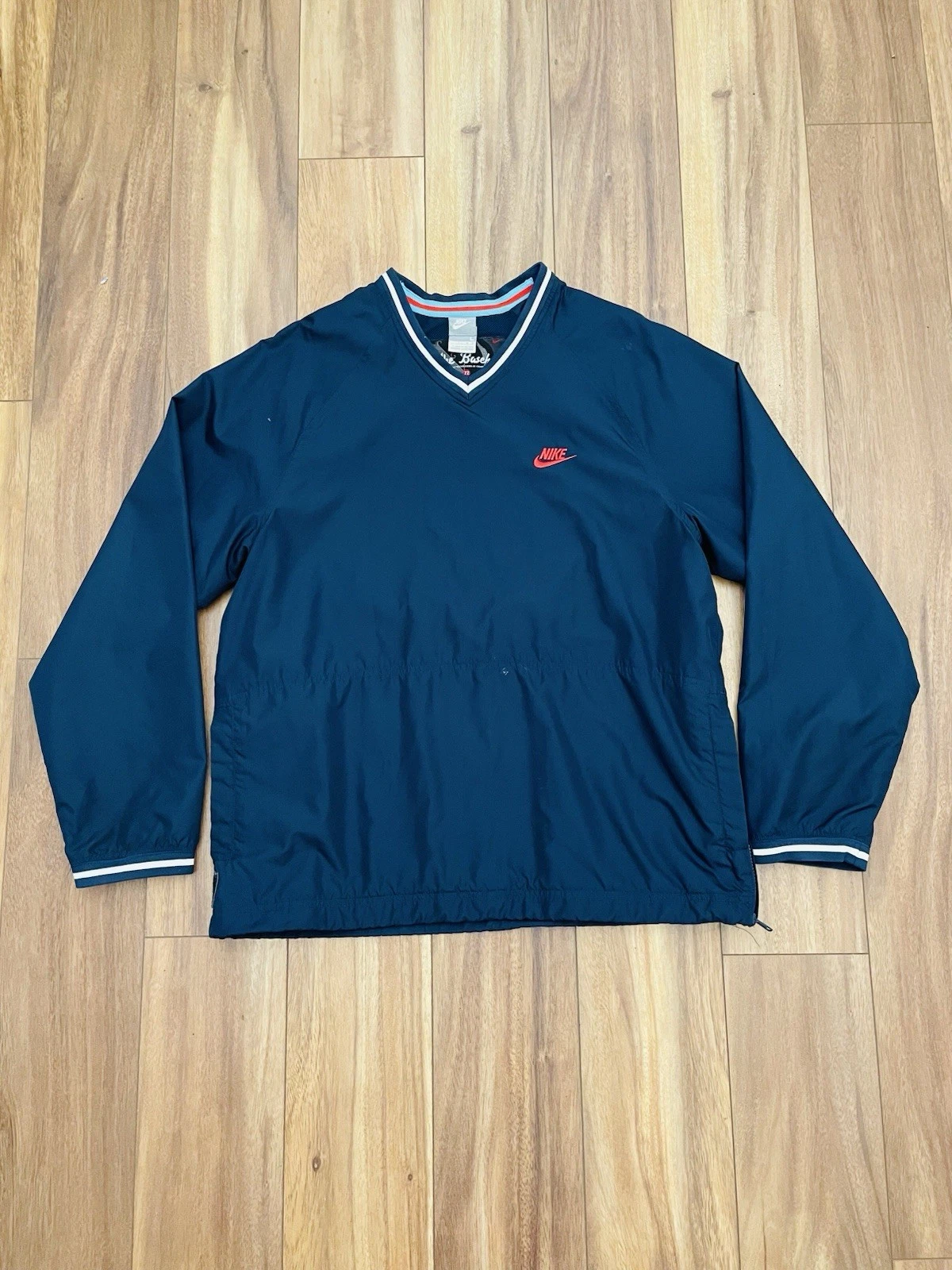 VTG Nike Baseball Navy Pull Over VNeck Mesh Lined Windbreaker Jacket Mens Large