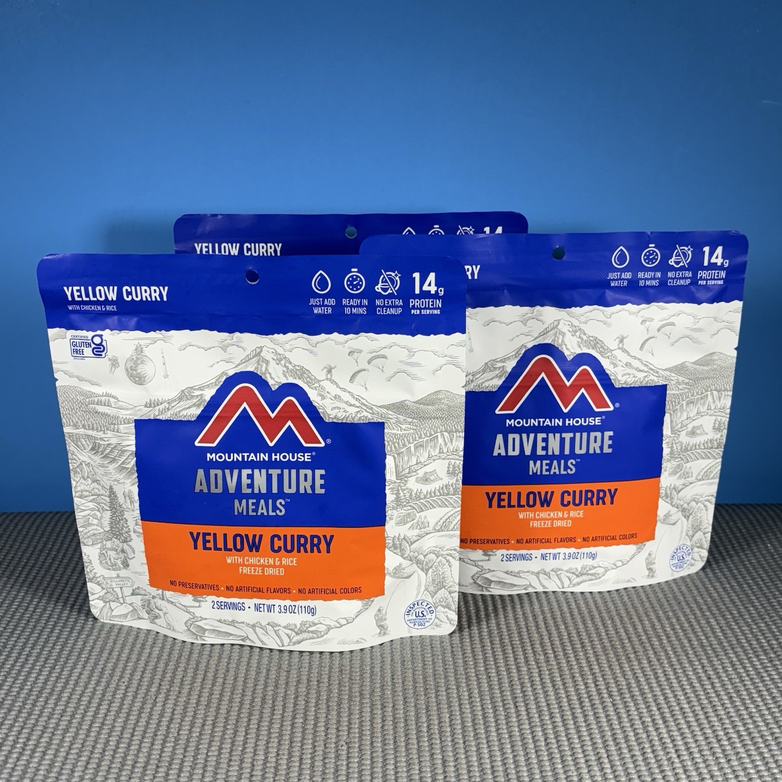 LOT of 3 Mountain House Freeze Dried YELLOW CURRY WITH CHICKEN RICE Camp Meals