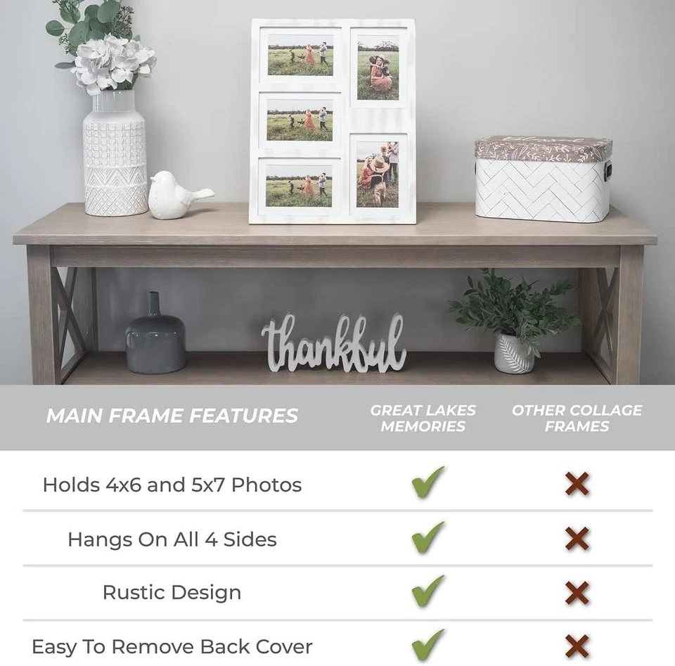 Charming 5-Photo Collage Frame - Rustic Farmhouse Decor for 4x6 & 5x7 Pictures - Image 4 of 4