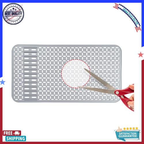 Silicone Sink Mat 26x14in. Kitchen Sink Protector Grey, Non Slip Drain Cover Pad
