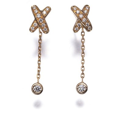 Auth CHAUMET Earrings Diamond Liens Chain 18K 750 Rose Gold