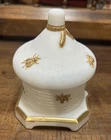 Vintage Imperial Beehive White Milk Glass Covered Dish Gold Paint Honey Pot Mint
